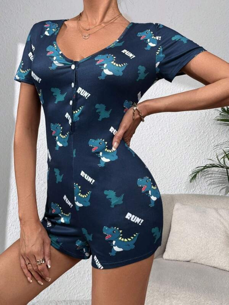 Dinosaur Print Button Front Sleep Romper