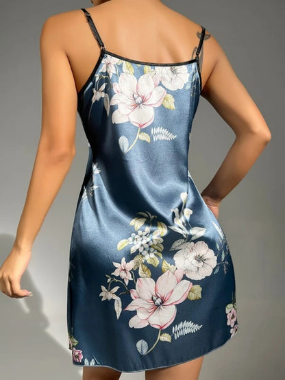 Elegant Floral Print Satin Cami Nightdress