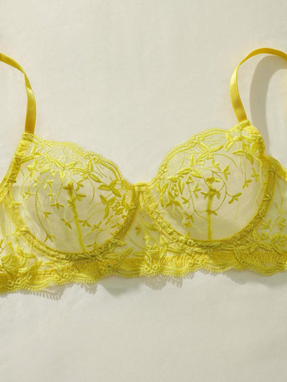 Embroidered Mesh Underwire Lingerie Set