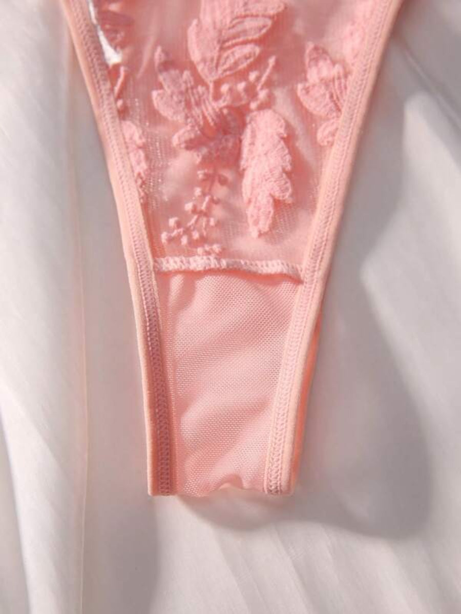 Embroidery Sheer Mesh Underwire Lingerie Set