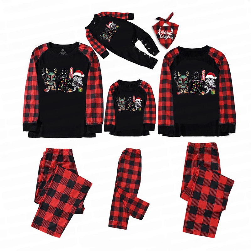 Family Matching Christmas Pajamas Set With Fun Character Design Black