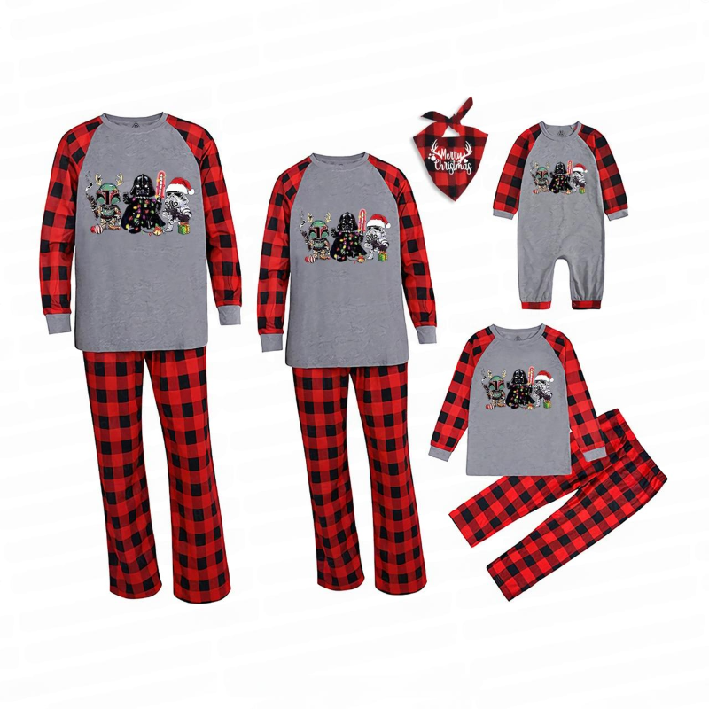 Family Matching Christmas Pajamas Set With Fun Character Design Gray