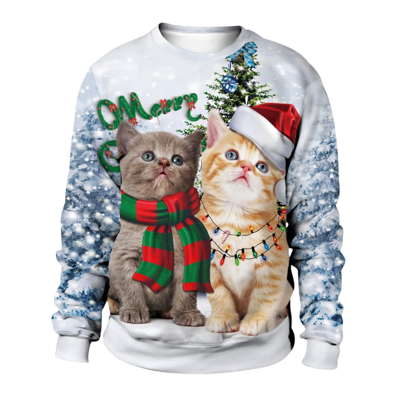 Festive Cat Printed Christmas Sweatshirt 6XL