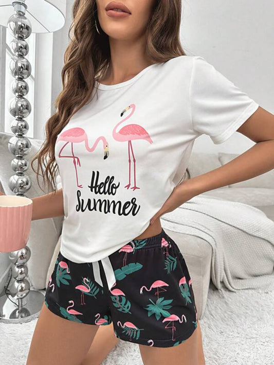 Flamingo Graphic Tee And Shorts Set