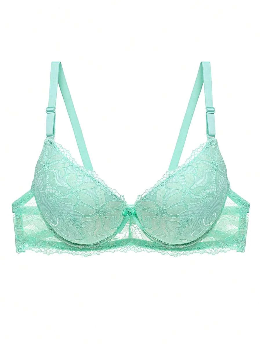 Floral Contrast Lace Underwire Bra Light Green