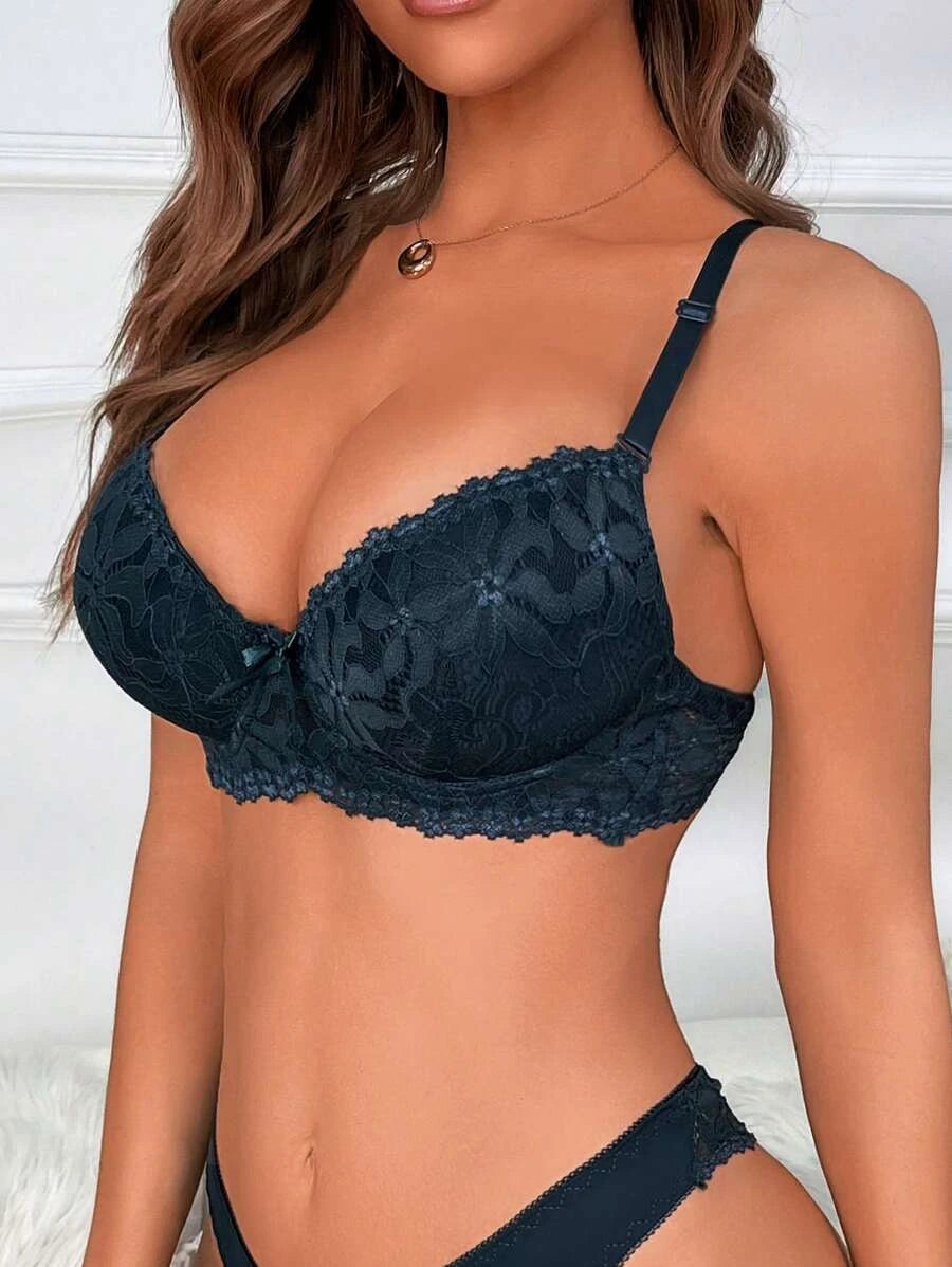 Floral Contrast Lace Underwire Bra