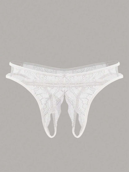 Floral Lace Bow Crotchless Panty