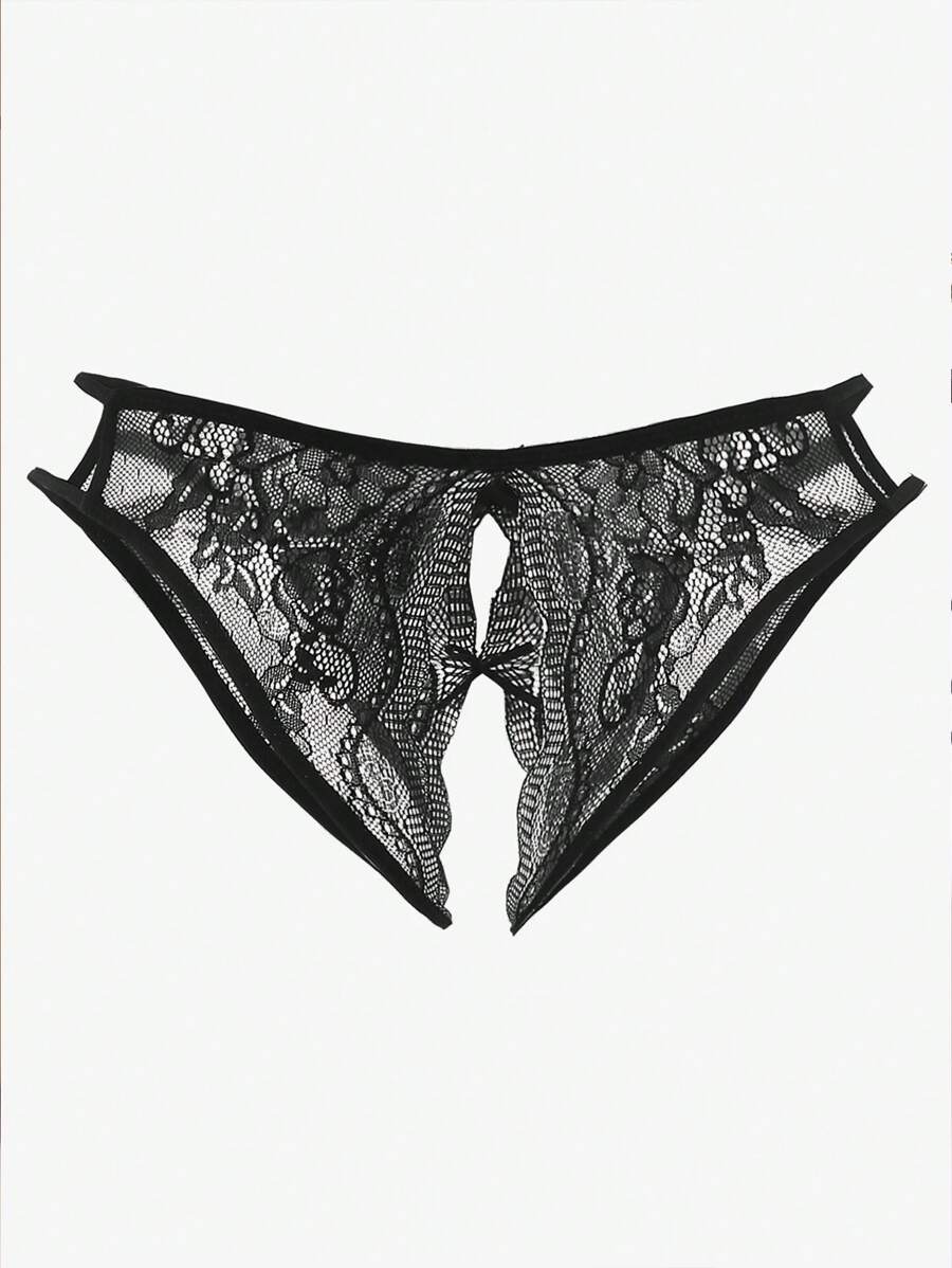 Floral Lace Bow Crotchless Panty