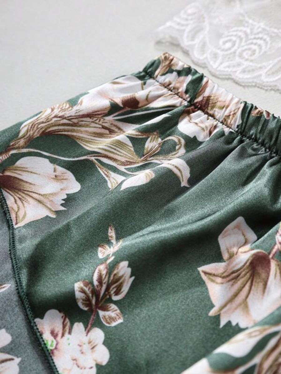 Floral Lace Bralette And Floral Pattern Panty Lingerie Set