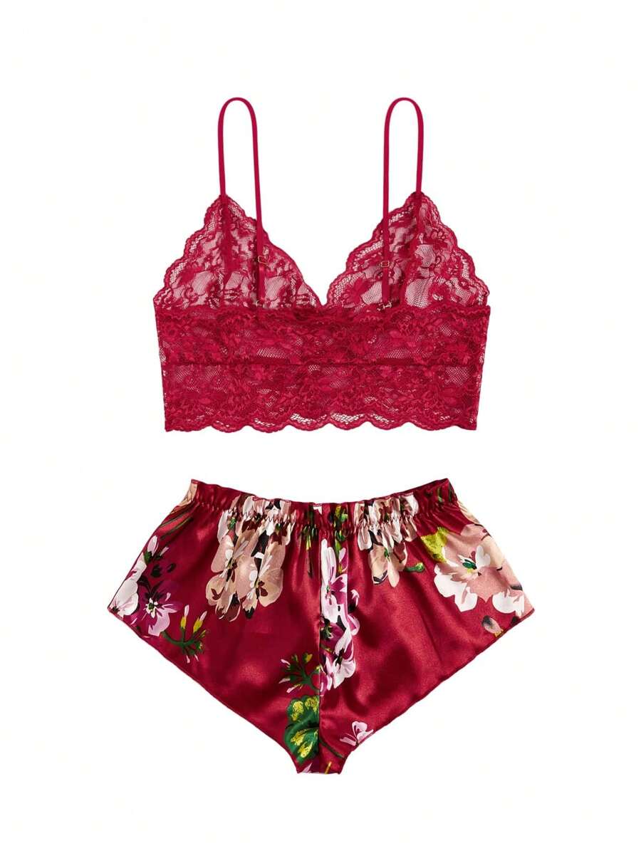 Floral Lace Bralette With Floral Shorts