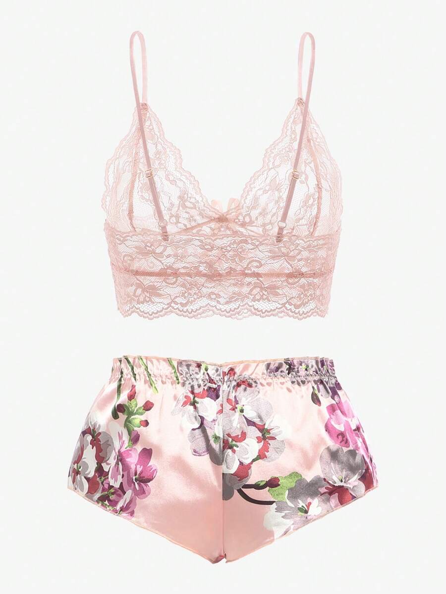 Floral Lace Bralette With Floral Shorts