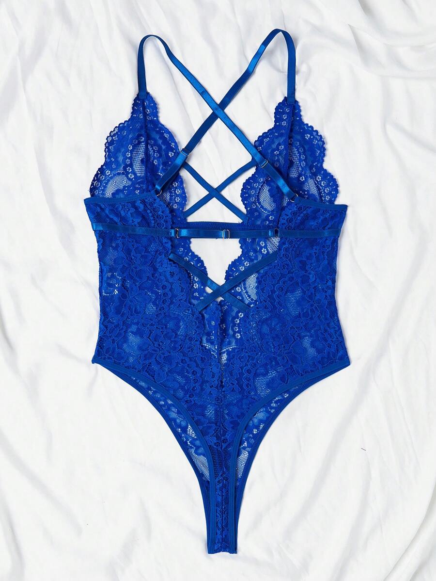 Floral Lace Criss Cross Plunging Teddy Bodysuit