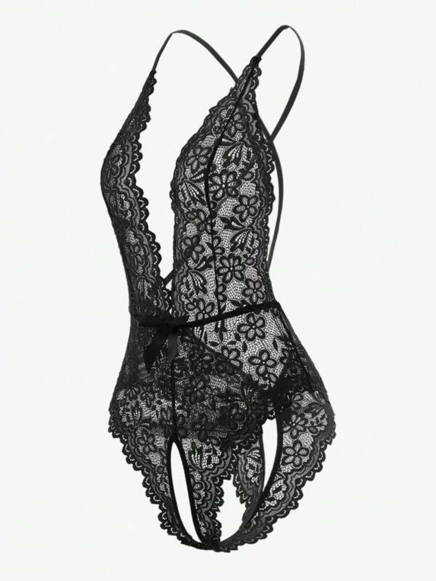 Floral Lace Crotchless Teddy Bodysuit