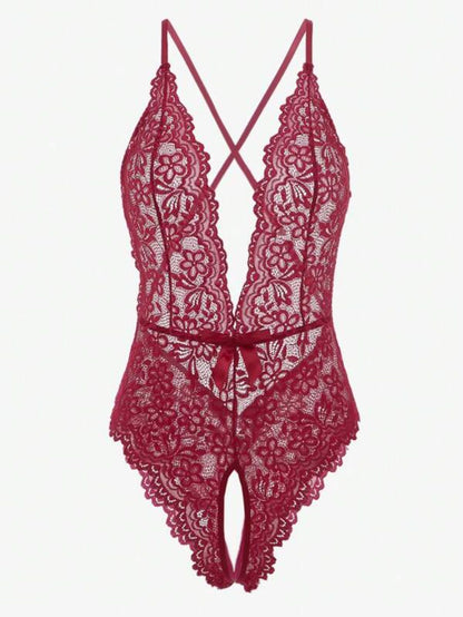 Floral Lace Crotchless Teddy Bodysuit