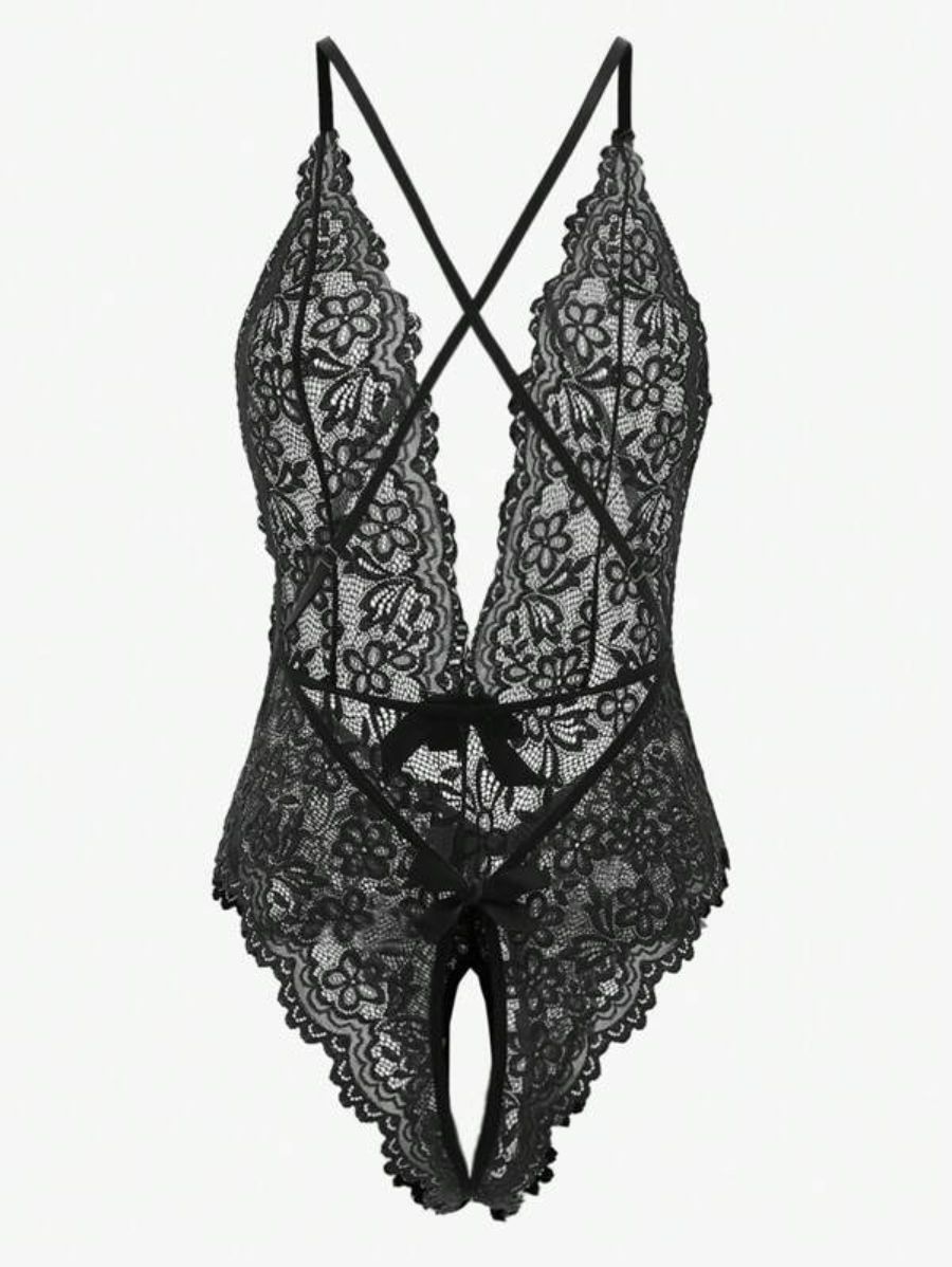 Floral Lace Crotchless Teddy Bodysuit