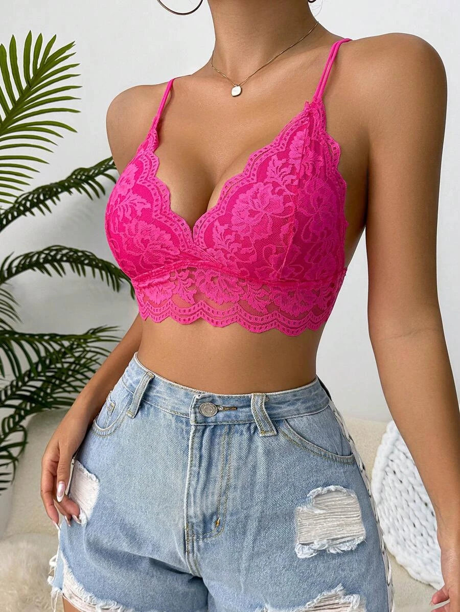 Floral Lace Scallop Trim Bralette