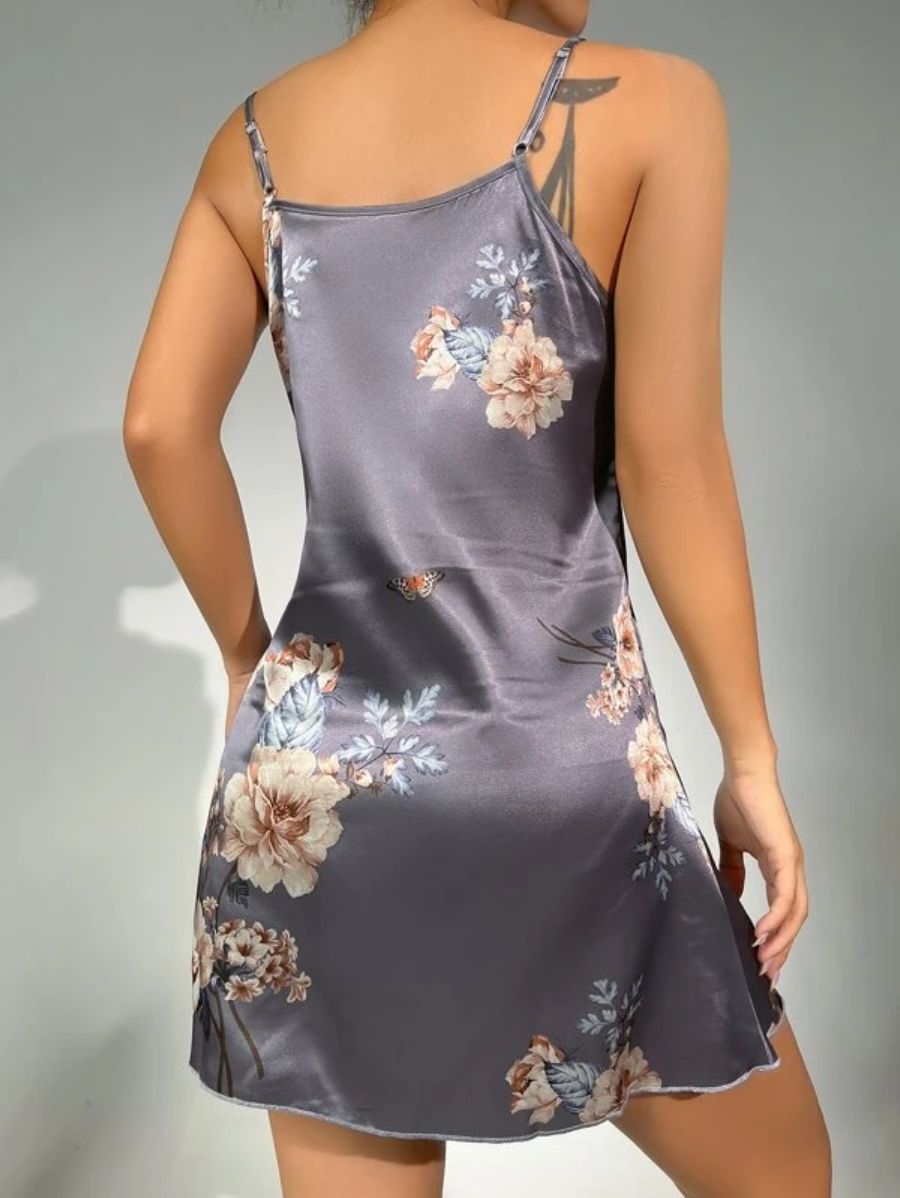 Floral Pattern Satin Cami Nightdress