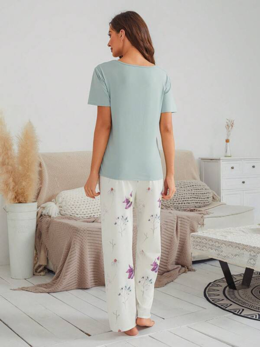 Floral Print Bow Front Pant Sets