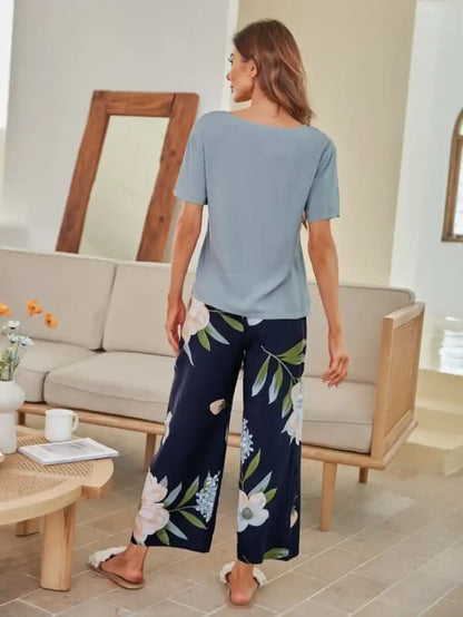 Floral Print Knot Front Pajama Set