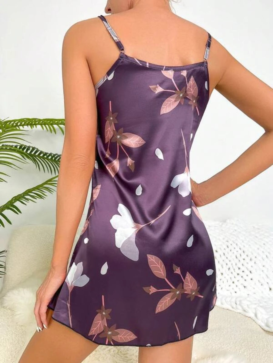 Floral Print Satin Cami Slip Dress