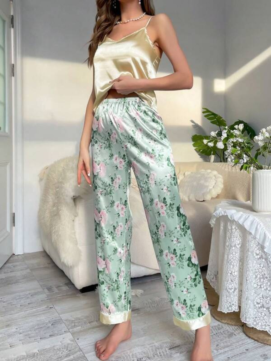 Floral Print Satin Pant Set