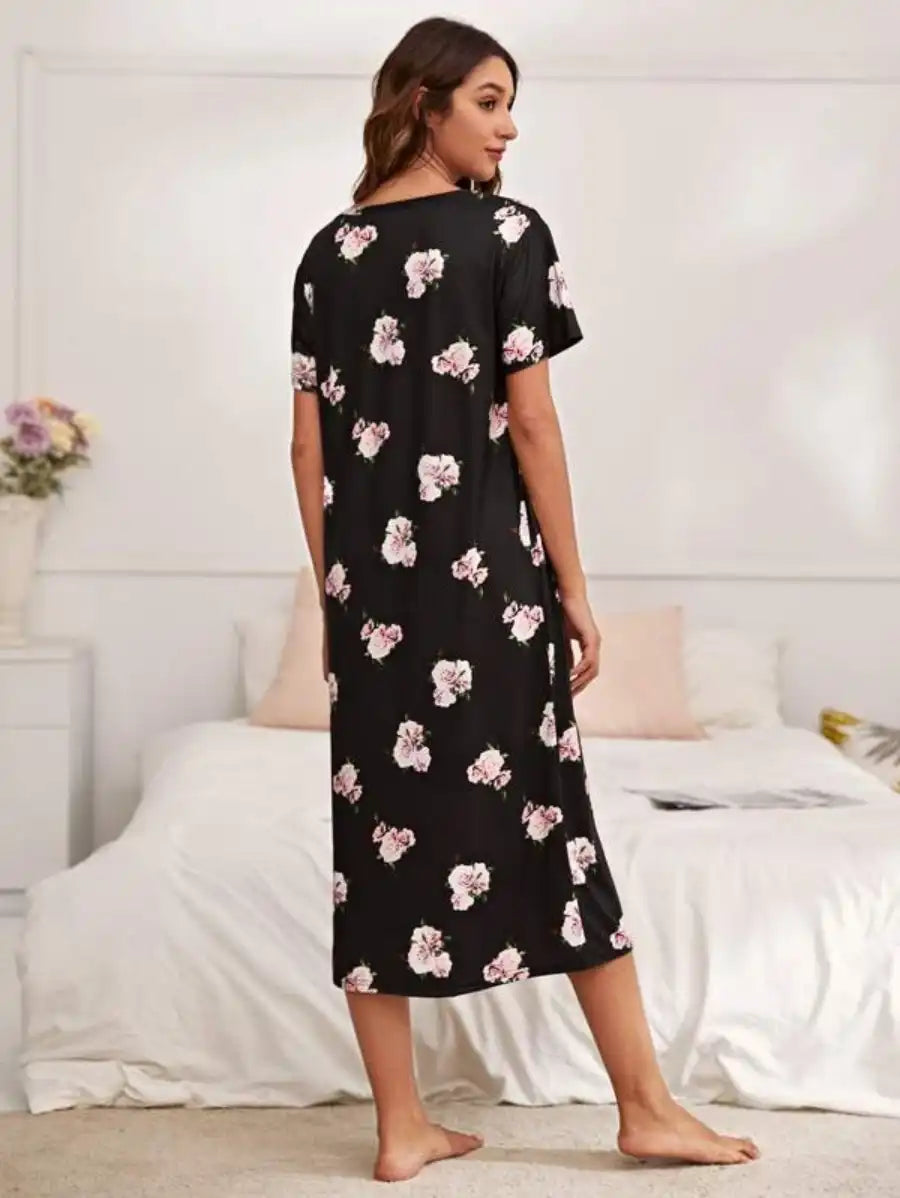 Floral Print Scoop Neck Nightdress