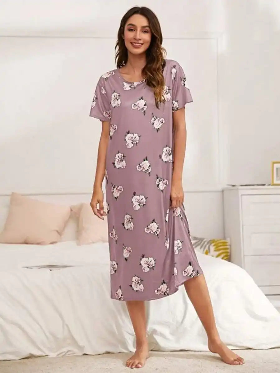 Floral Print Scoop Neck Nightdress