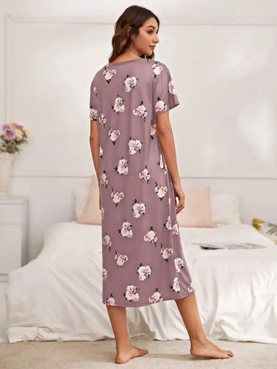 Floral Print Scoop Neck Nightdress