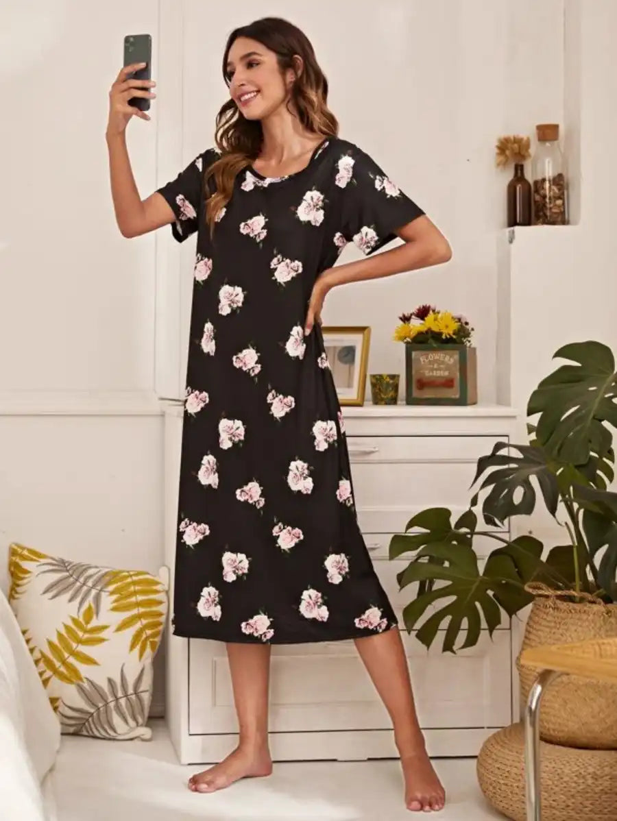 Floral Print Scoop Neck Nightdress