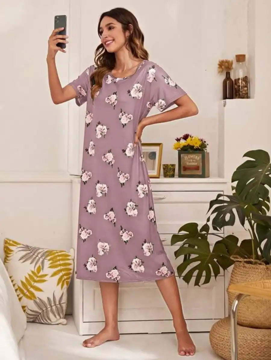 Floral Print Scoop Neck Nightdress