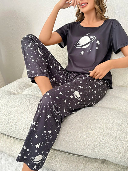 Galaxy Print Tee And Pants Set