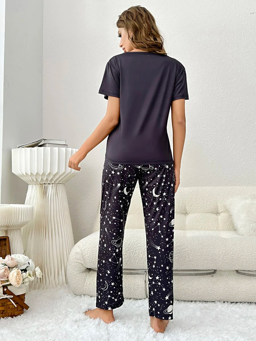 Galaxy Print Tee And Pants Set