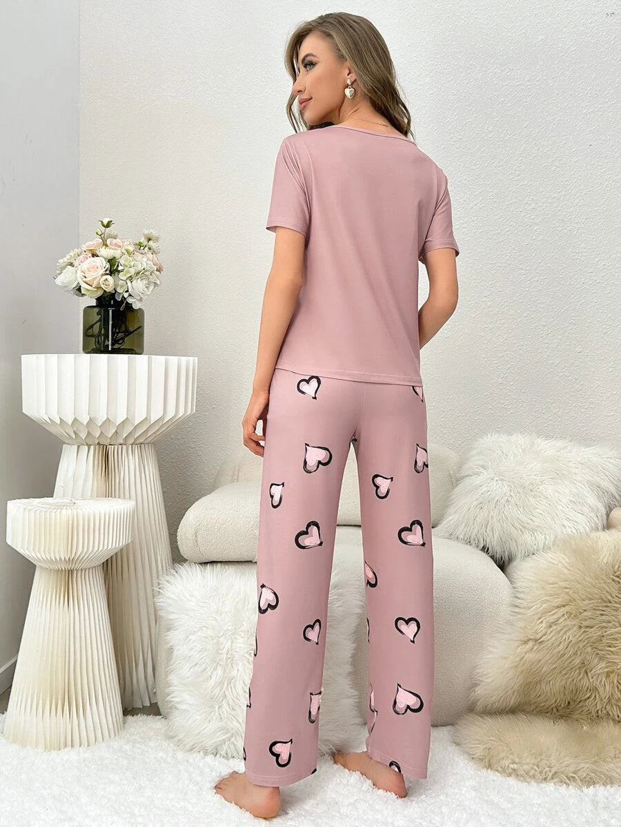 Geometric Letter Graphic Pajama Set