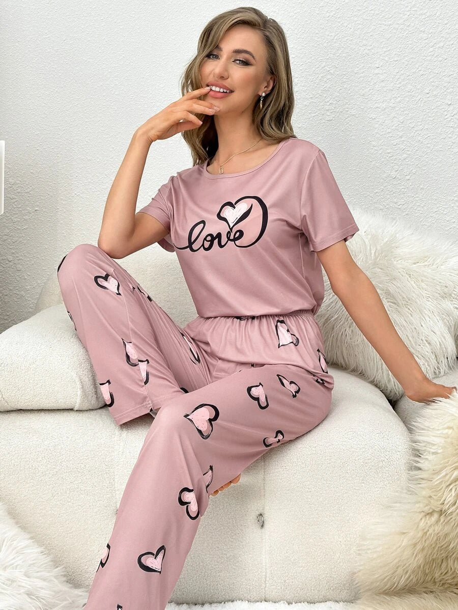 Geometric Letter Graphic Pajama Set