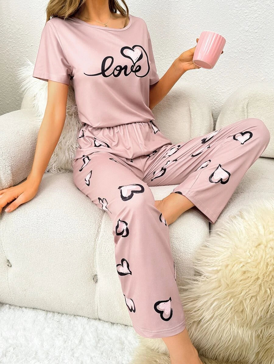 Geometric Letter Graphic Pajama Set