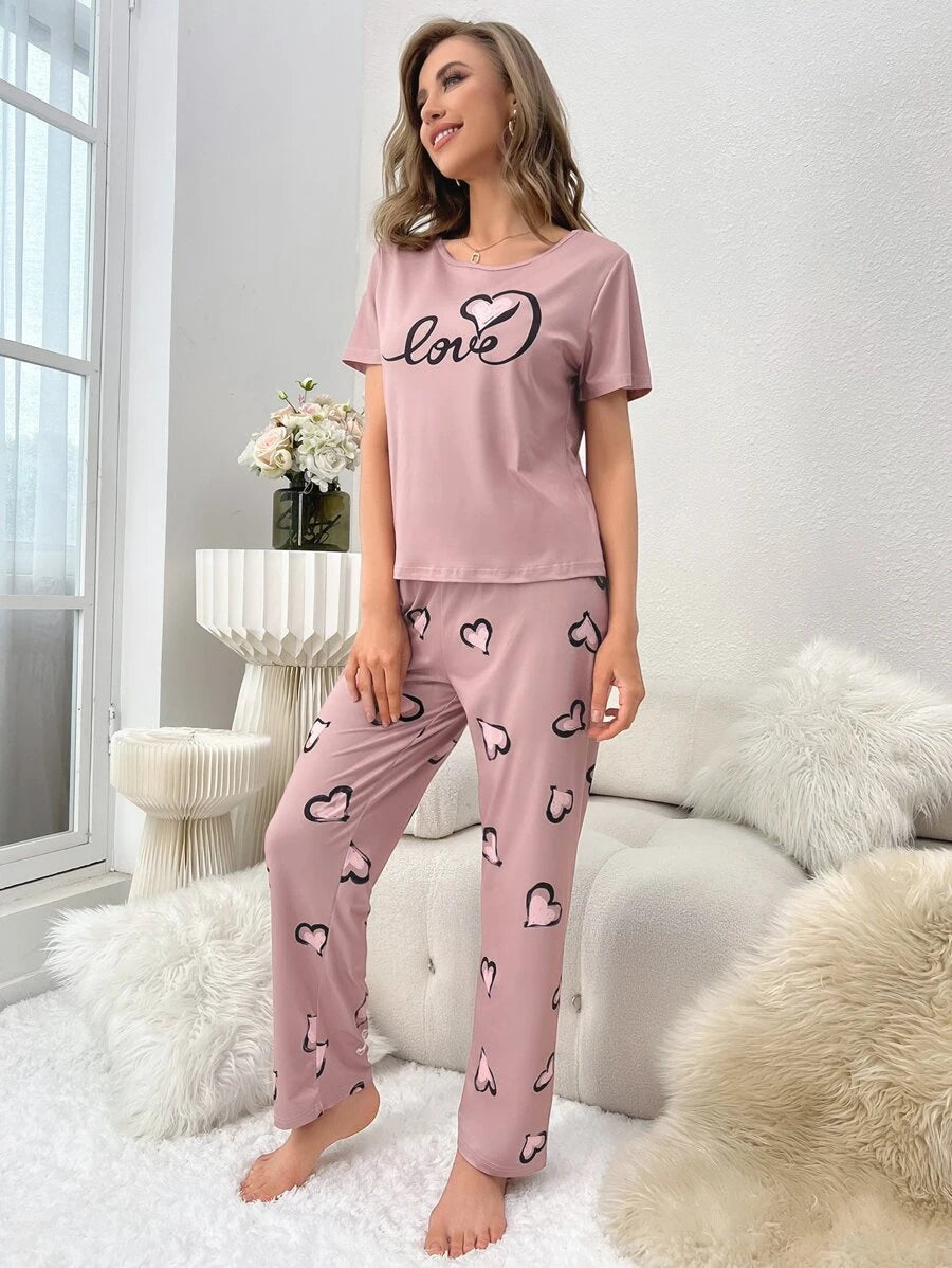 Geometric Letter Graphic Pajama Set