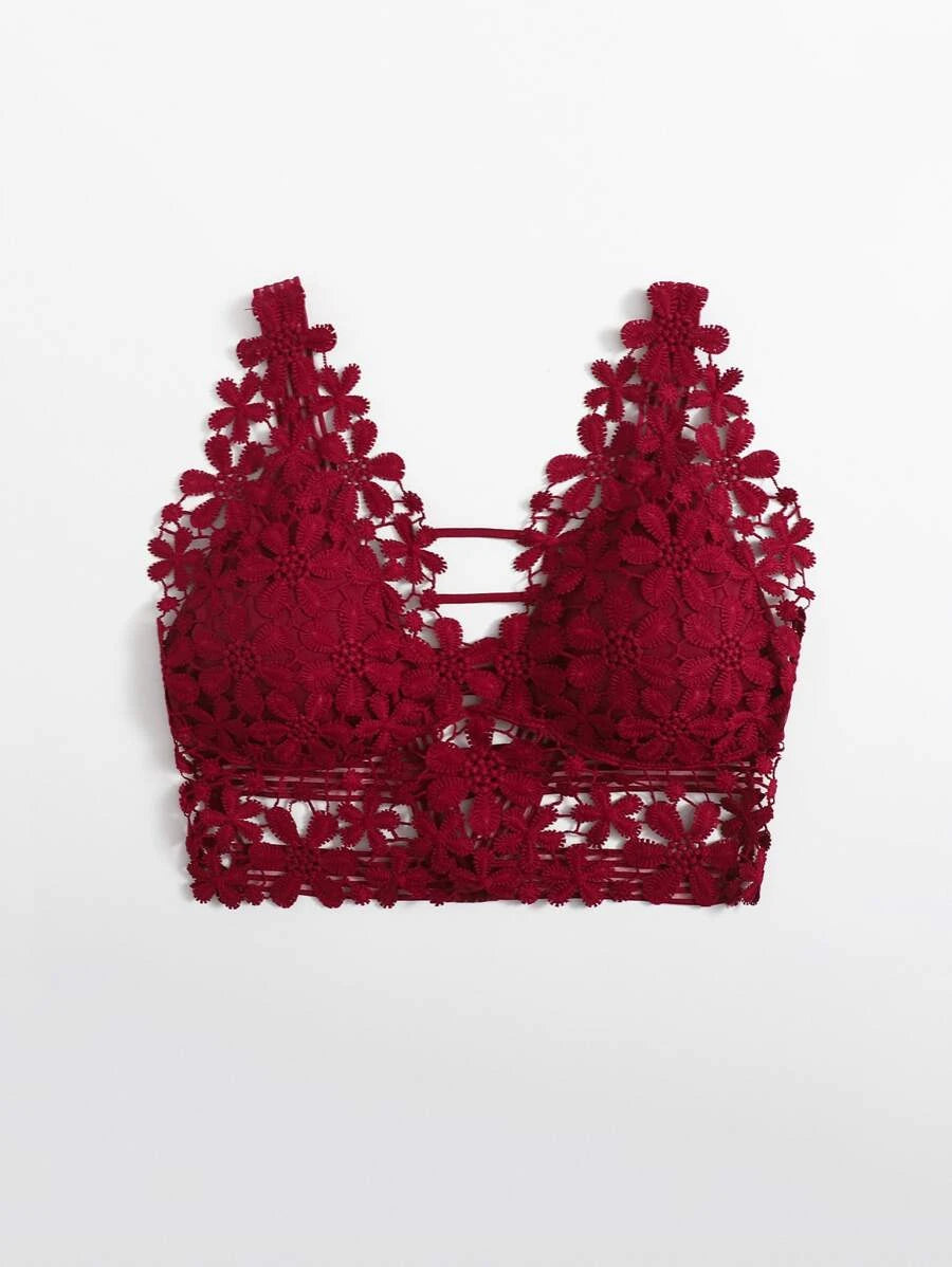 Guipure Lace Longline Bralette Maroon