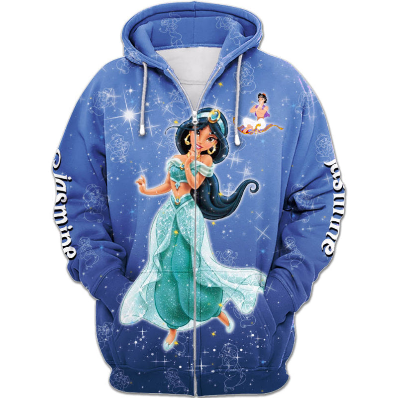 Jasmine Princess Castle Glitter Hoodie And Sweatshirt Fleece Zipper Hoodie