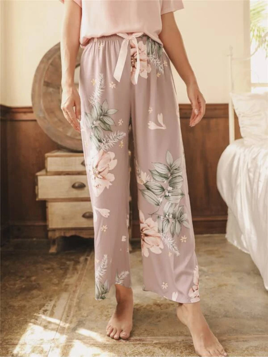 Knot Waist Floral Sleep Pants