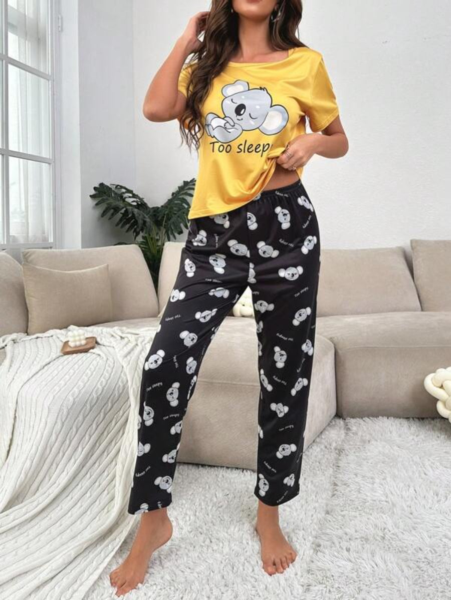 Koala And Letter Graphic Tee And Pants Set