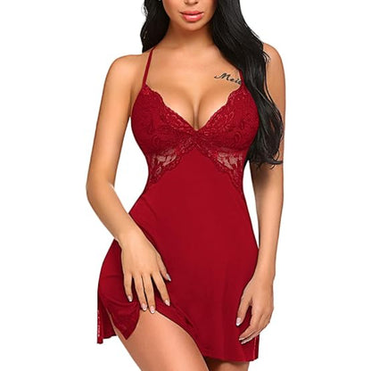 Lace Accent Mini Dress Maroon