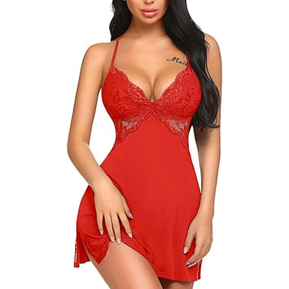 Lace Accent Mini Dress Red