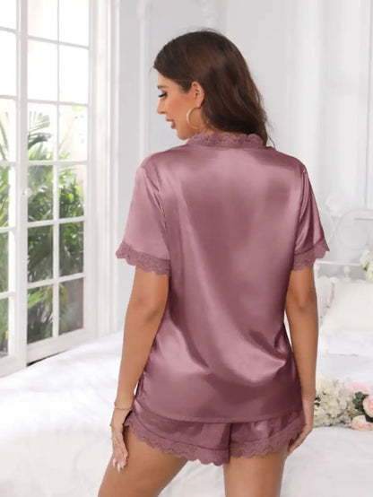 Lace Trim Style Satin Pajama Set