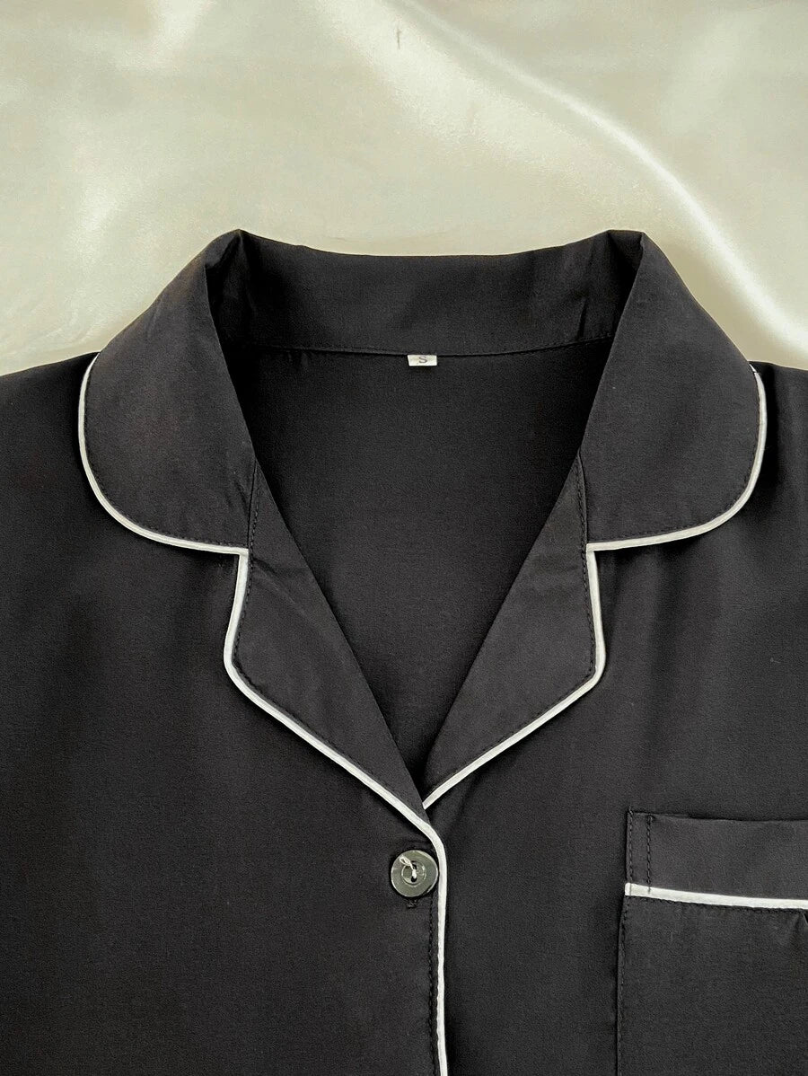 Lapel Collar Binding Night Set