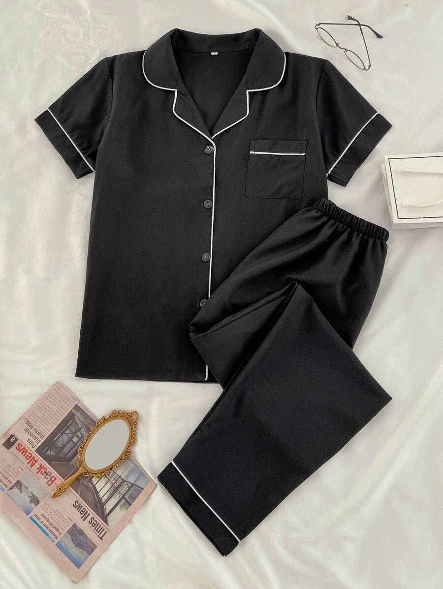 Lapel Collar Binding Night Set