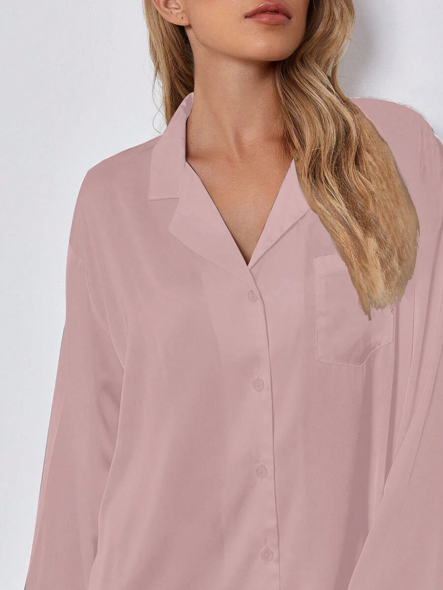 Lapel Collar Satin Nightdress