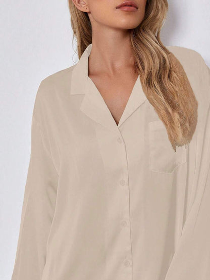 Lapel Collar Satin Nightdress