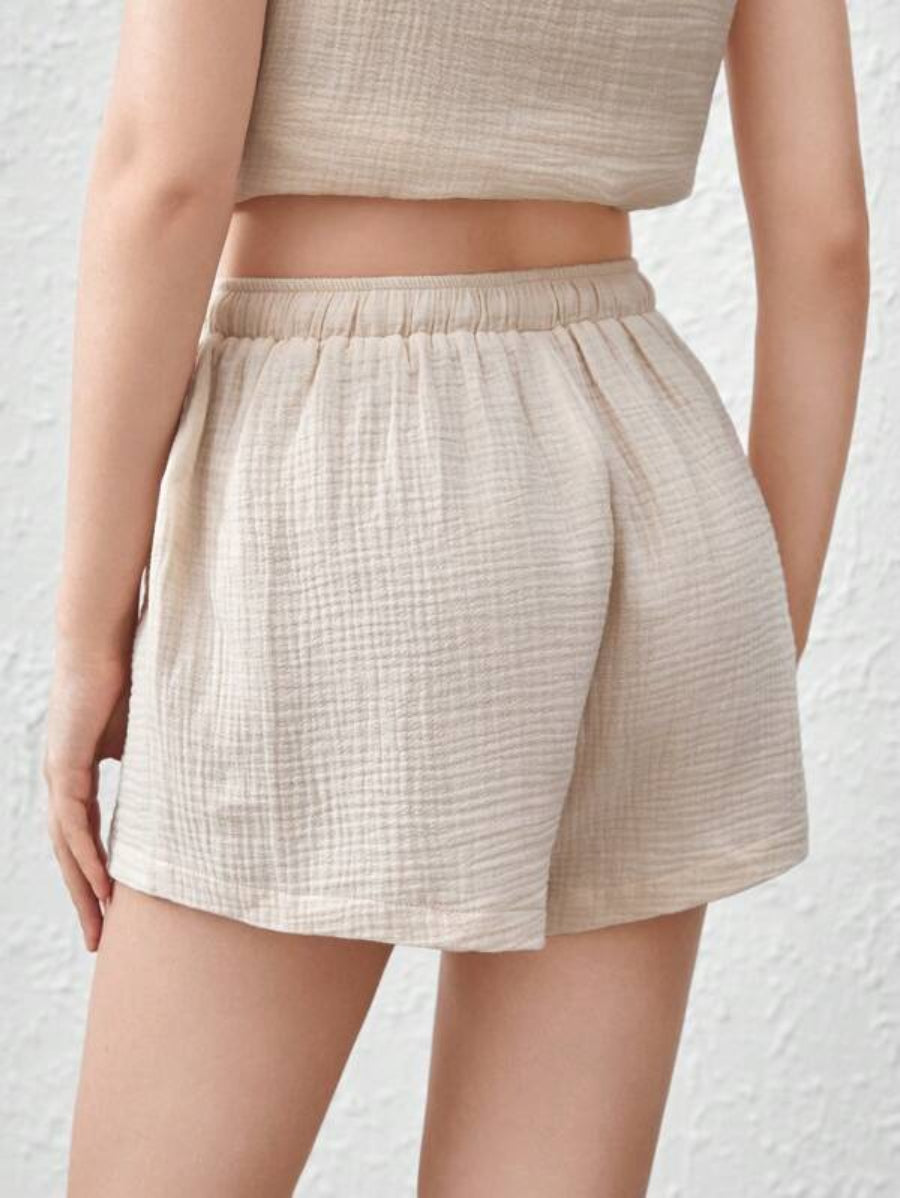 Crinkle Cotton Solid Lounge Shorts