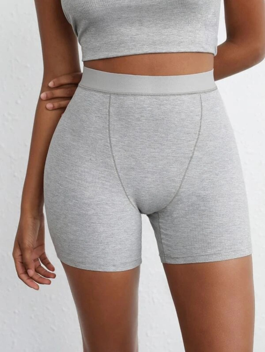 Solid Ribbed Knit Lounge Shorts
