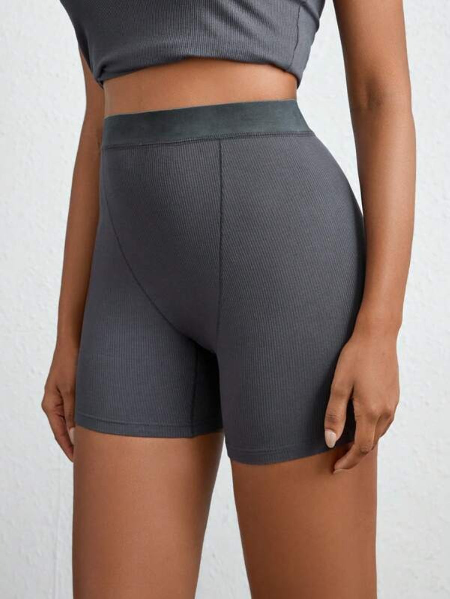 Solid Ribbed Knit Lounge Shorts Dark Gray